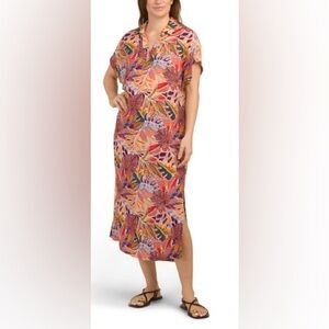 NEW C&C CALIFORNIA Linen Blend Sleeveless Collared Beach Cover-Up Dress